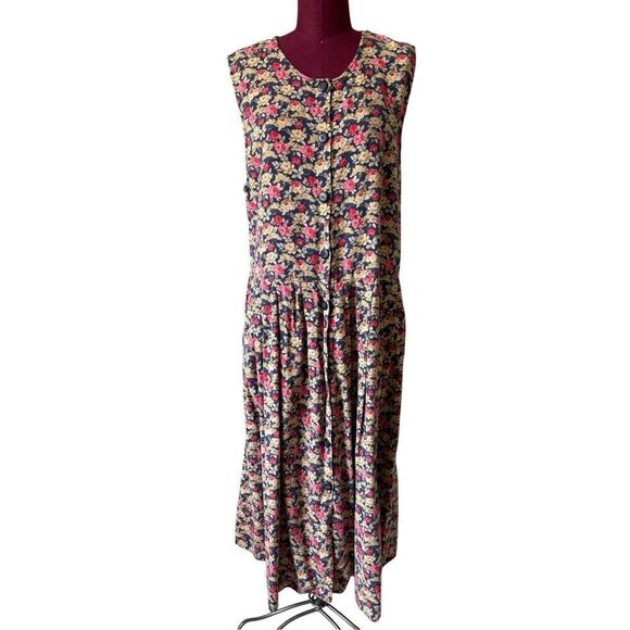 Laura Ashley 1980S FLORAL BUTTON DOWN SLEEVELESS DRESS size 10 Sleeveless - Picture 3 of 10